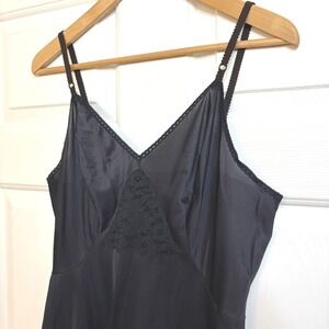Vintage Sears Black Lace Trim Nylon Full Slip Dress Chemise 38 L USA Lingerie